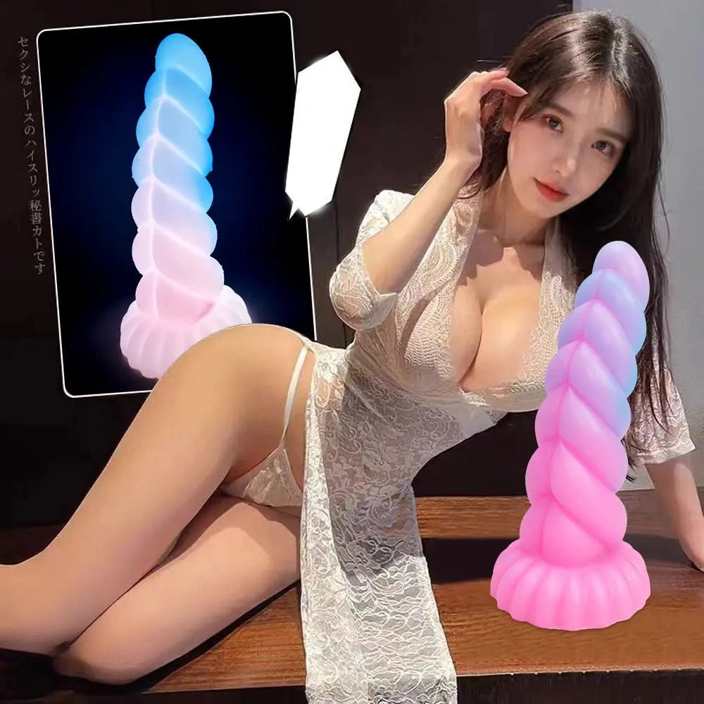 Spiral tentacle silicone fantasy dildo with glow finish, photo 15