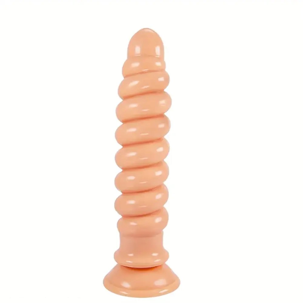 Flesh spiral ribbed anal dildo with suction cup base
