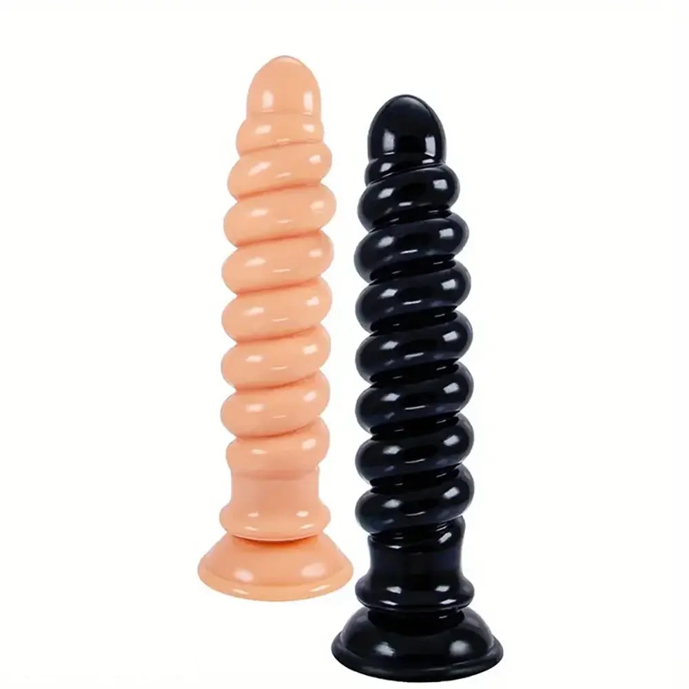 Spiral ribbed anal dildo with suction cup base, photo 2