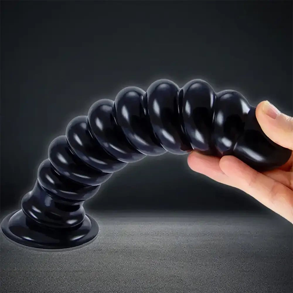 Spiral ribbed anal dildo with suction cup base, photo 4