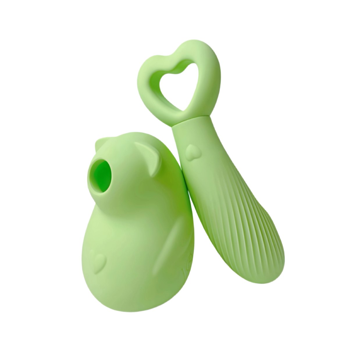 Green squirrel-shaped 2-in-1 heated suction and vibrating wand