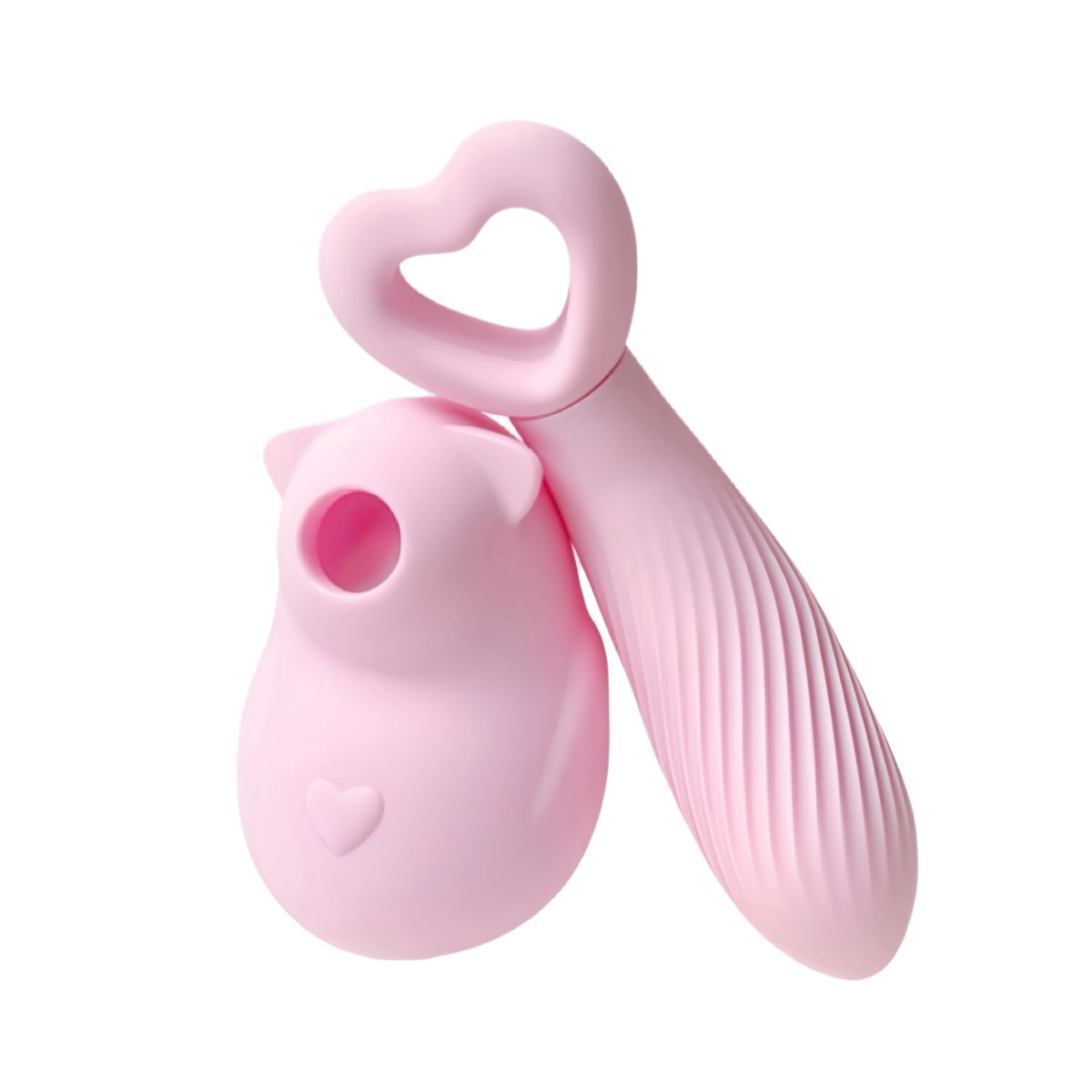 Pink squirrel-shaped 2-in-1 heated suction and vibrating wand