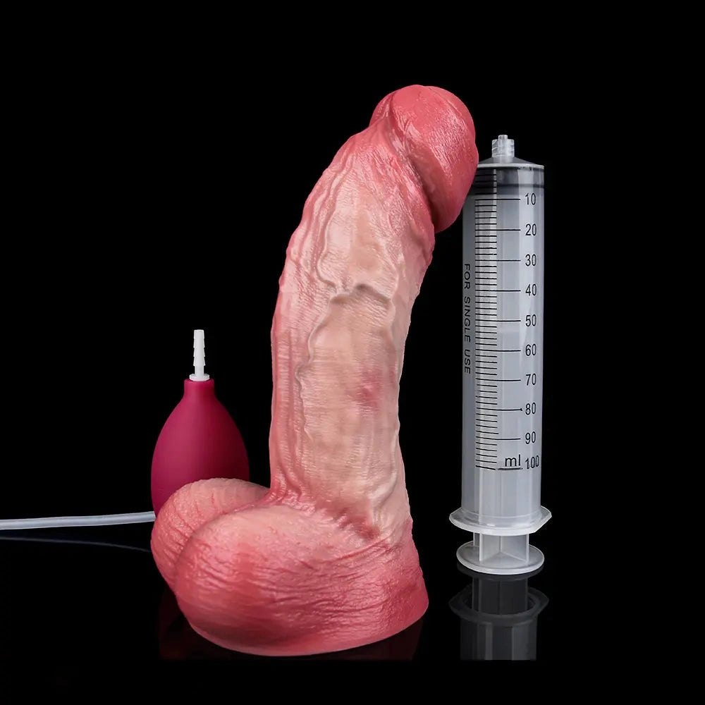 Flesh realistic dildo with syringe accessory, photo 1