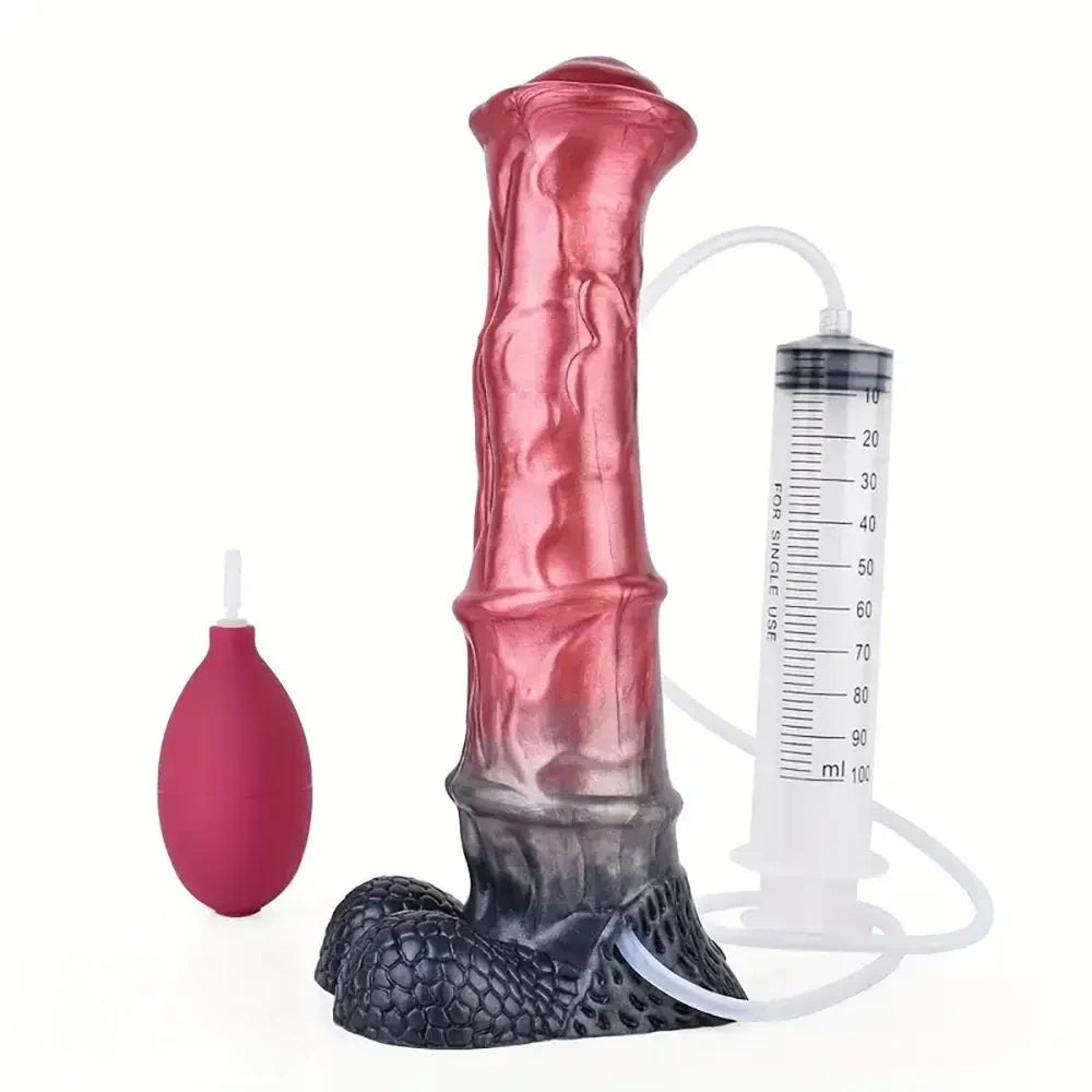 Mixed color fantasy animal dildo with squirting bulb, photo 1