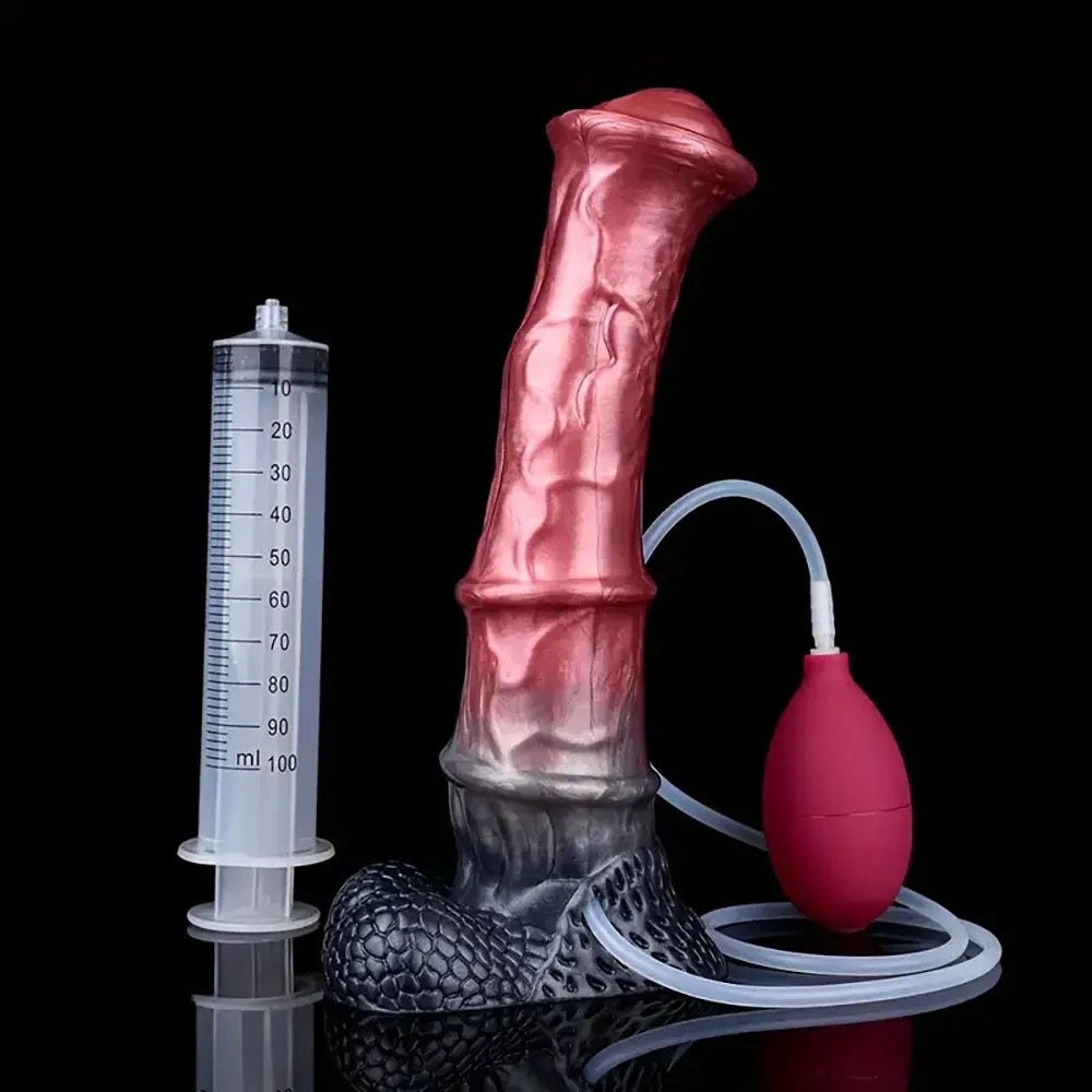 Mixed color fantasy animal dildo with squirting bulb, photo 11