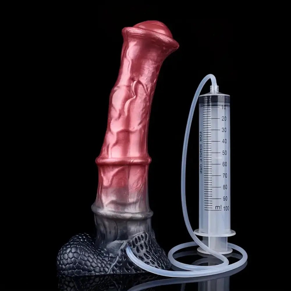 Mixed color fantasy animal dildo with squirting bulb, photo 12