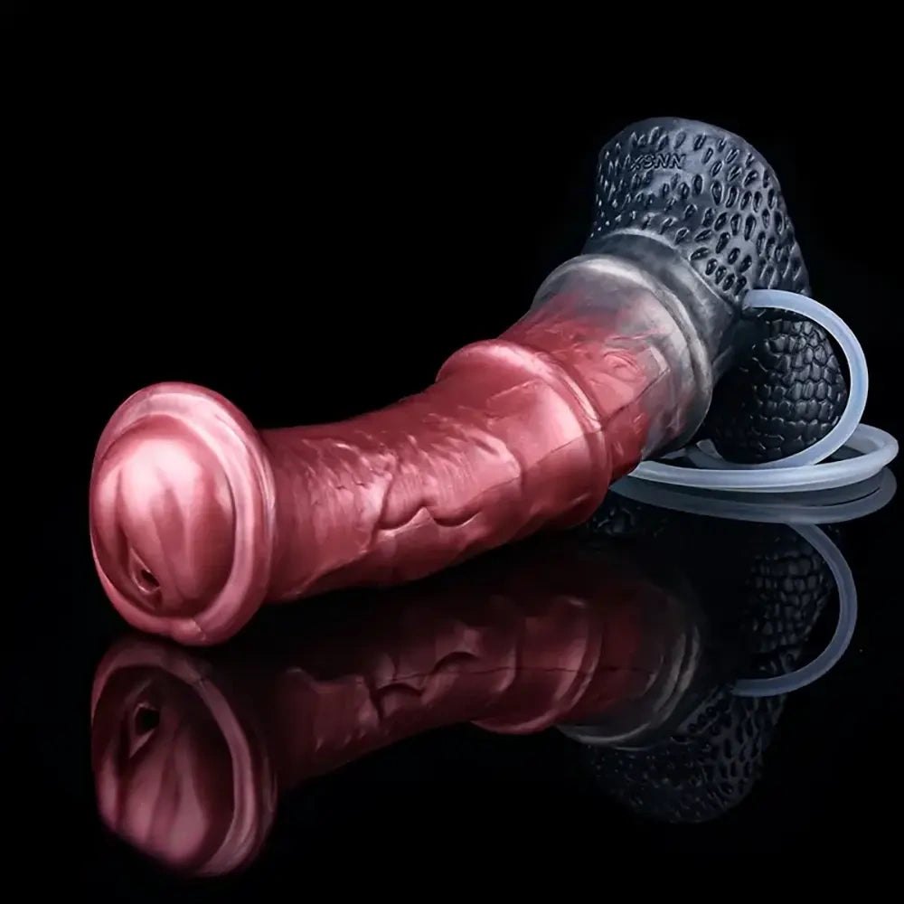 Mixed color fantasy animal dildo with squirting bulb, photo 3