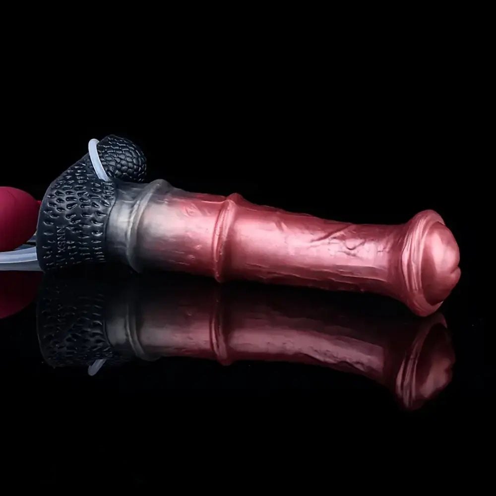 Mixed color fantasy animal dildo with squirting bulb, photo 5