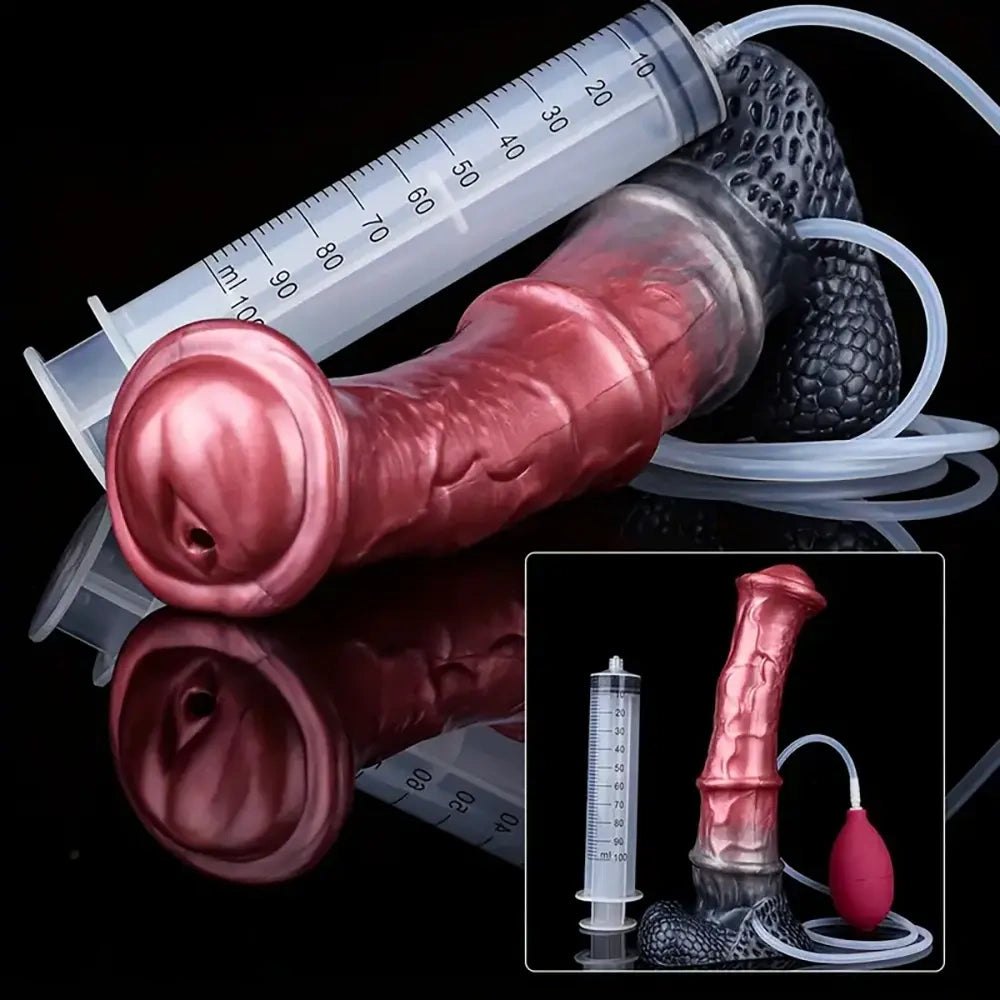 Mixed color fantasy animal dildo with squirting bulb, photo 8