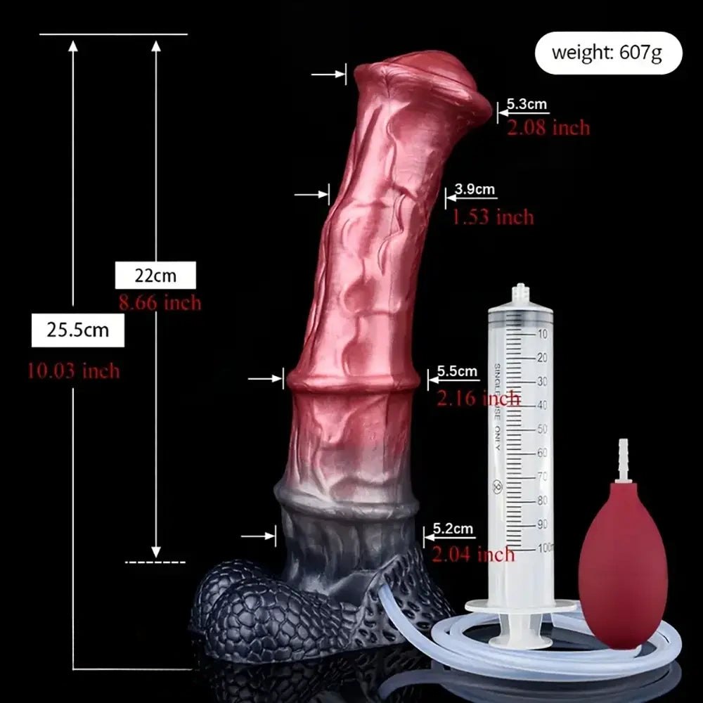 Mixed color fantasy animal dildo with squirting bulb, photo 9