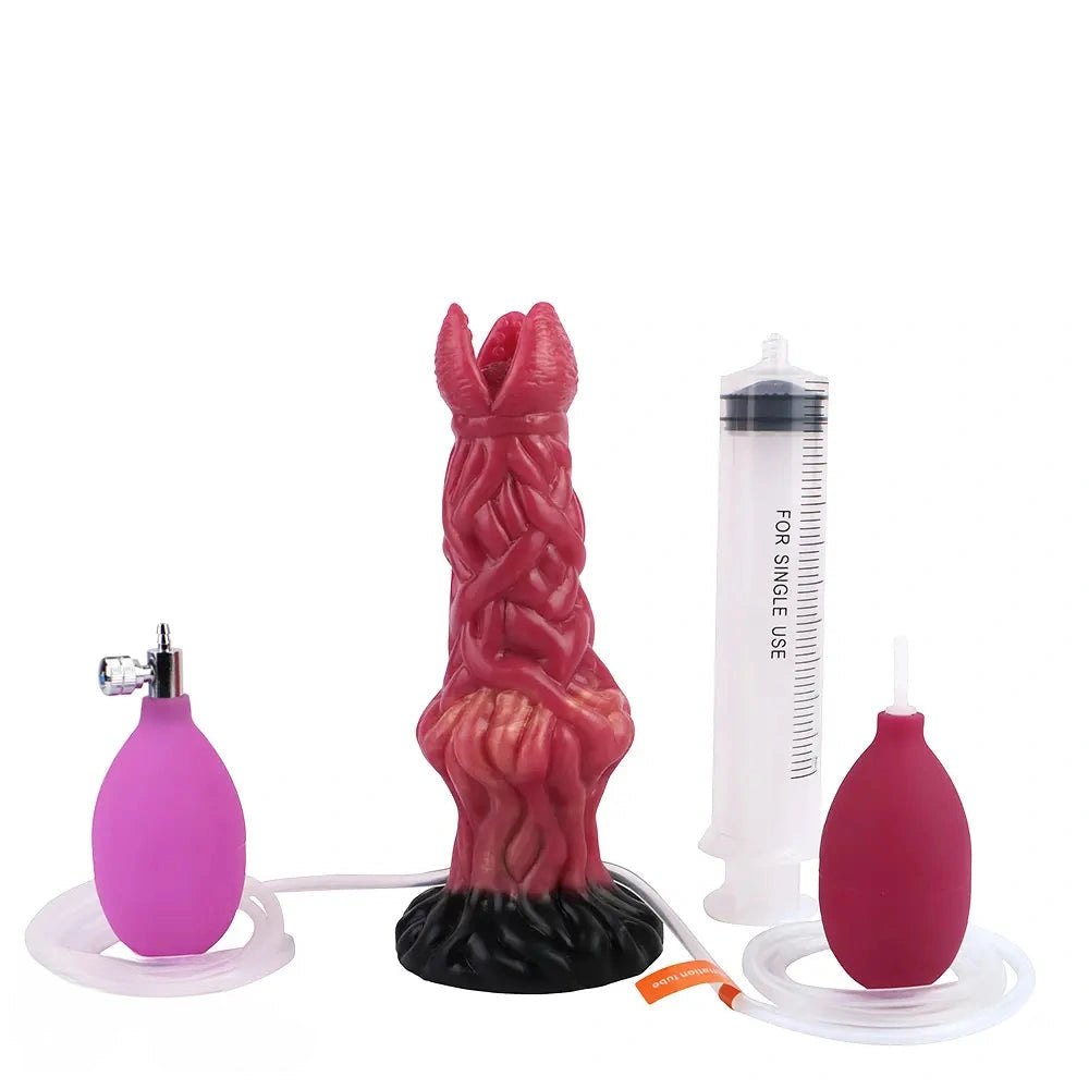 Red ropelike texture fantasy dildo with suction base, photo 1