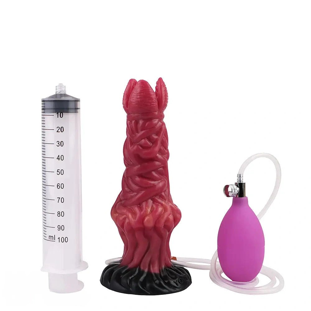 Red ropelike texture fantasy dildo with suction base, photo 11
