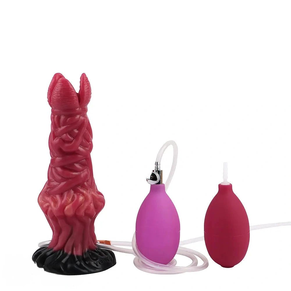 Red ropelike texture fantasy dildo with suction base, photo 12