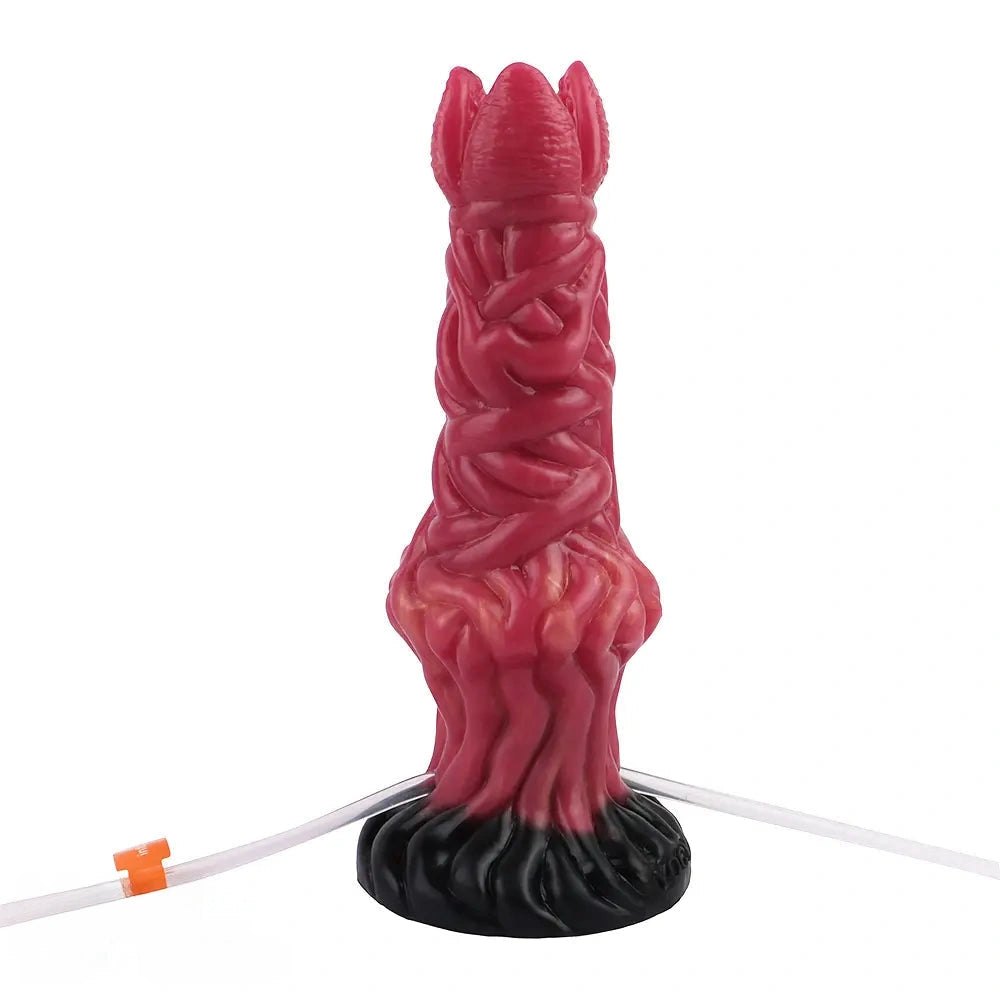 Red ropelike texture fantasy dildo with suction base, photo 13