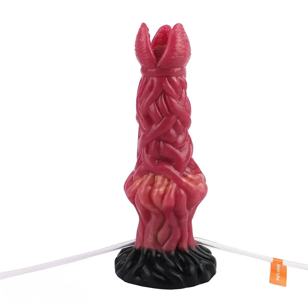 Red ropelike texture fantasy dildo with suction base, photo 14