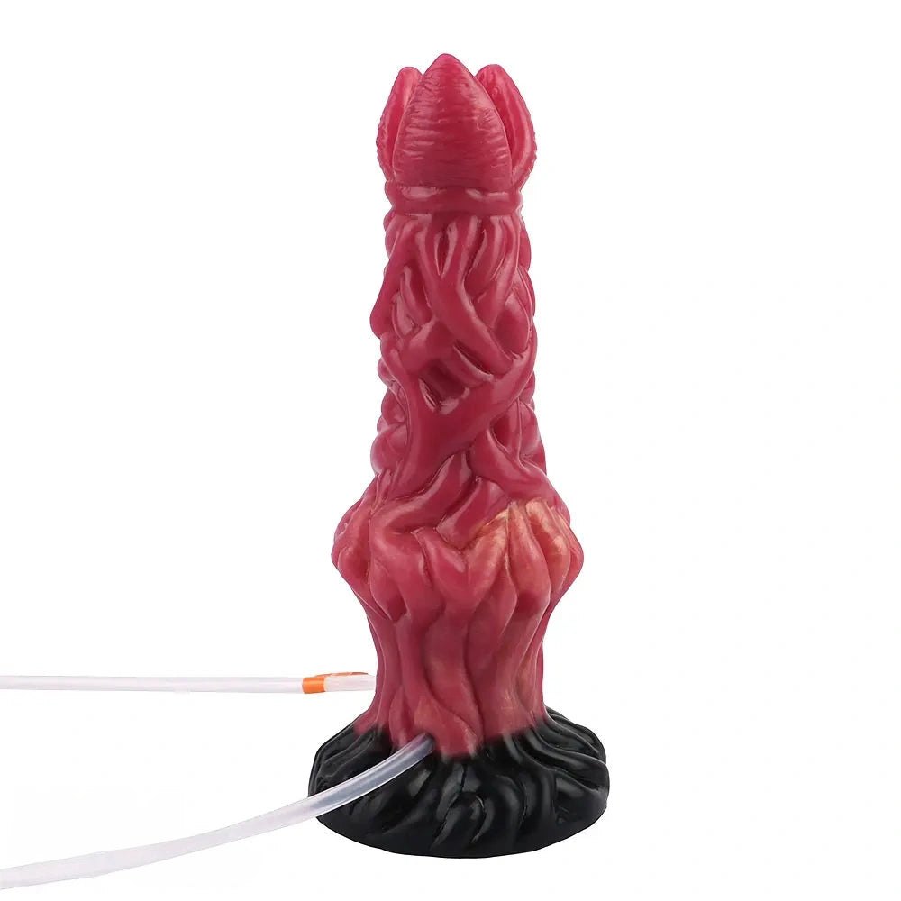 Red ropelike texture fantasy dildo with suction base, photo 15