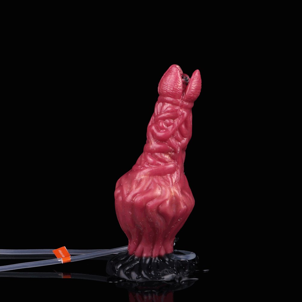 Red ropelike texture fantasy dildo with suction base, photo 3