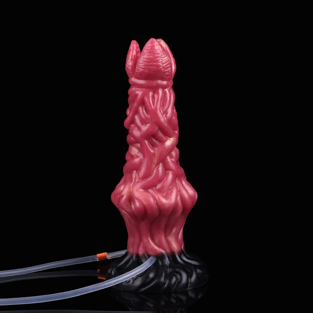 Red ropelike texture fantasy dildo with suction base, photo 4