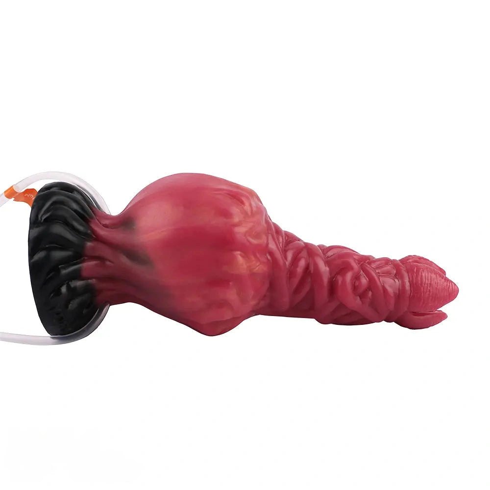 Red ropelike texture fantasy dildo with suction base, photo 6