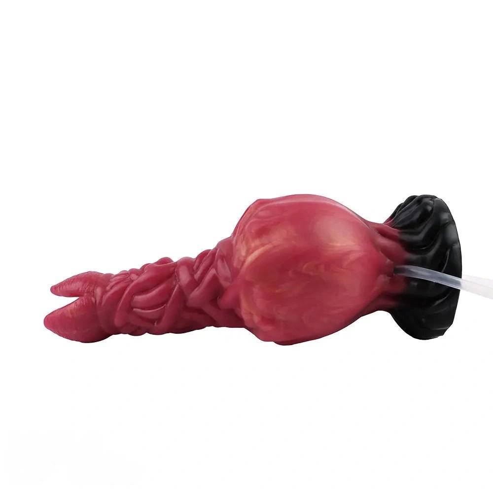 Red ropelike texture fantasy dildo with suction base, photo 7