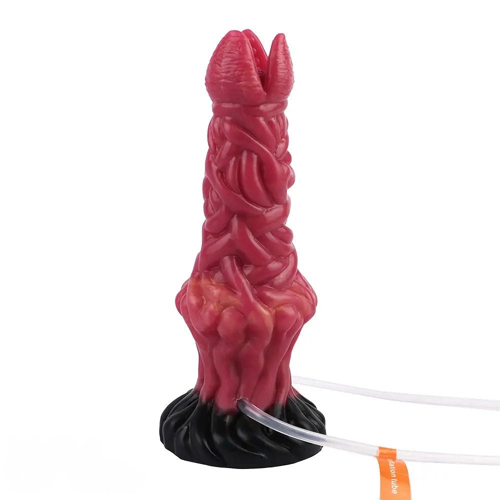 Red ropelike texture fantasy dildo with suction base, photo 8