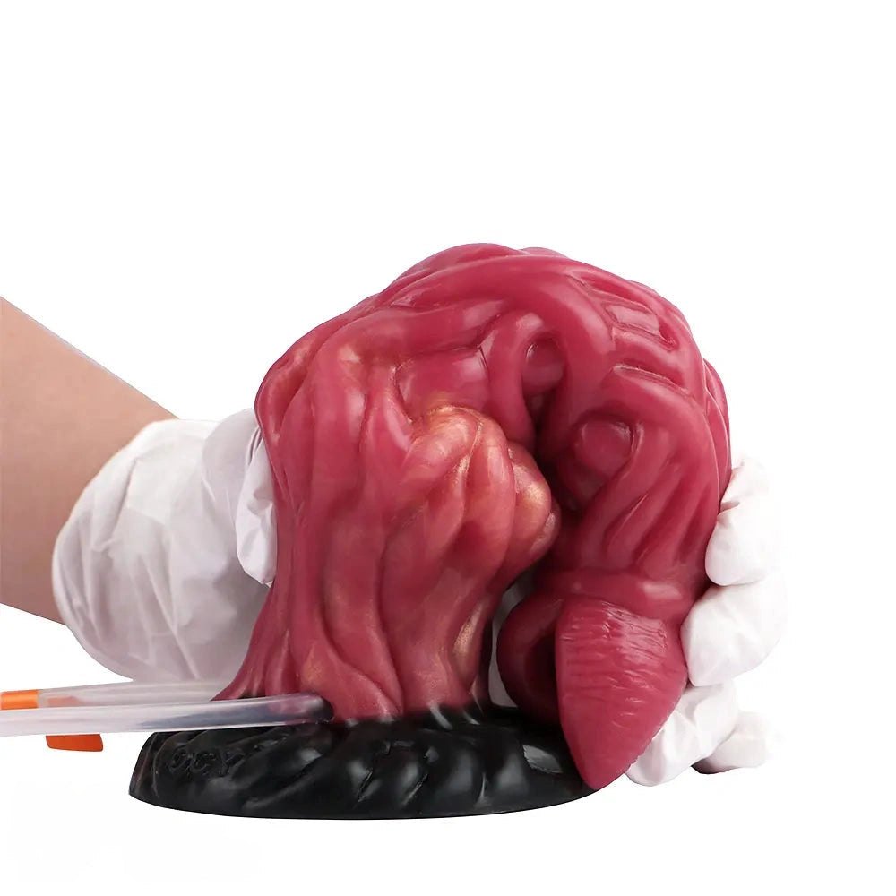 Red ropelike texture fantasy dildo with suction base, photo 9