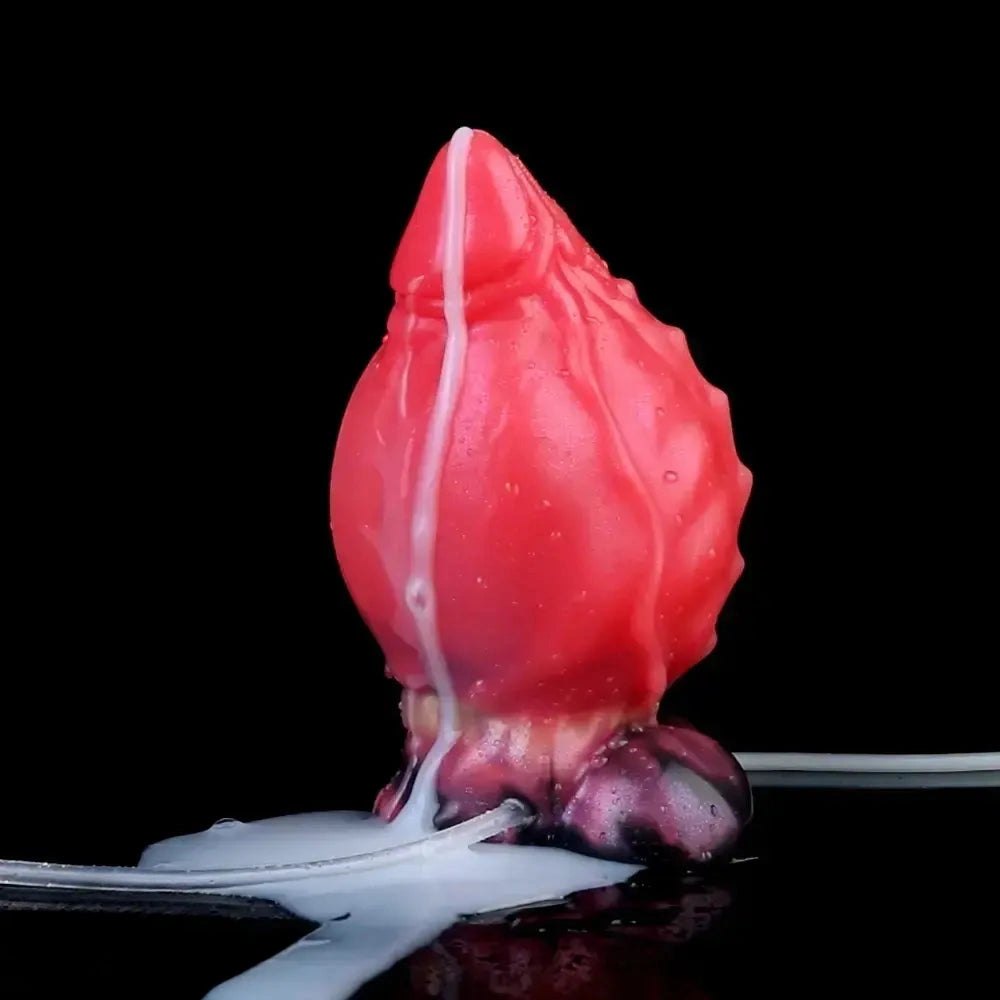 Red textured squirting fantasy silicone dildo, photo 10