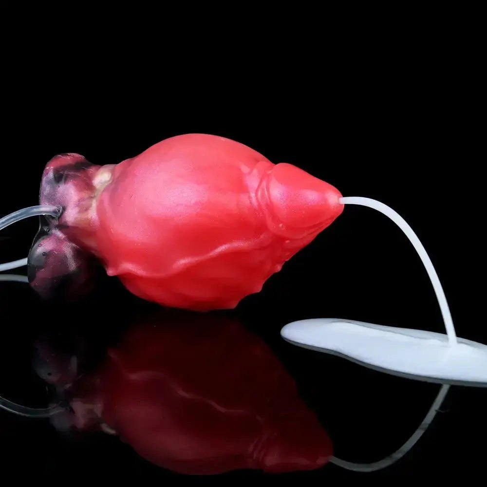 Red textured squirting fantasy silicone dildo, photo 11