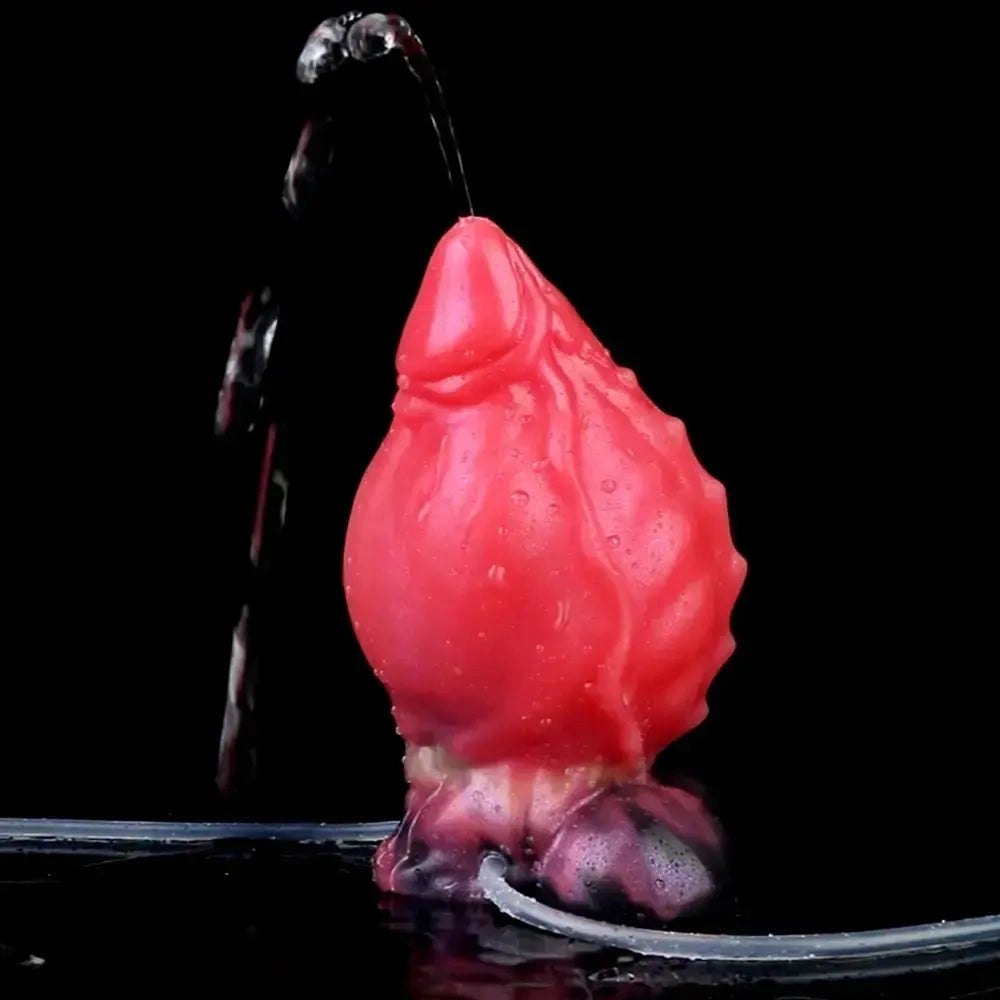 Red textured squirting fantasy silicone dildo, photo 12