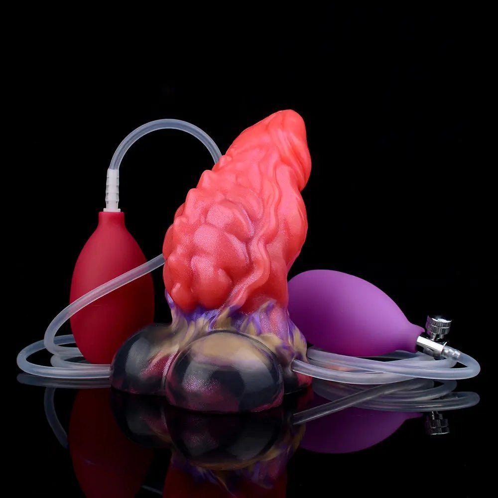 Red textured squirting fantasy silicone dildo, photo 16