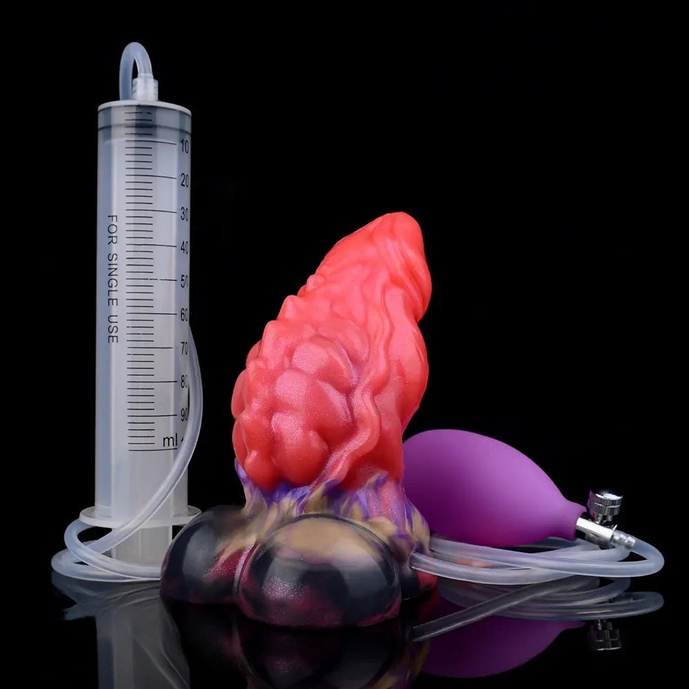 Red textured squirting fantasy silicone dildo, photo 17