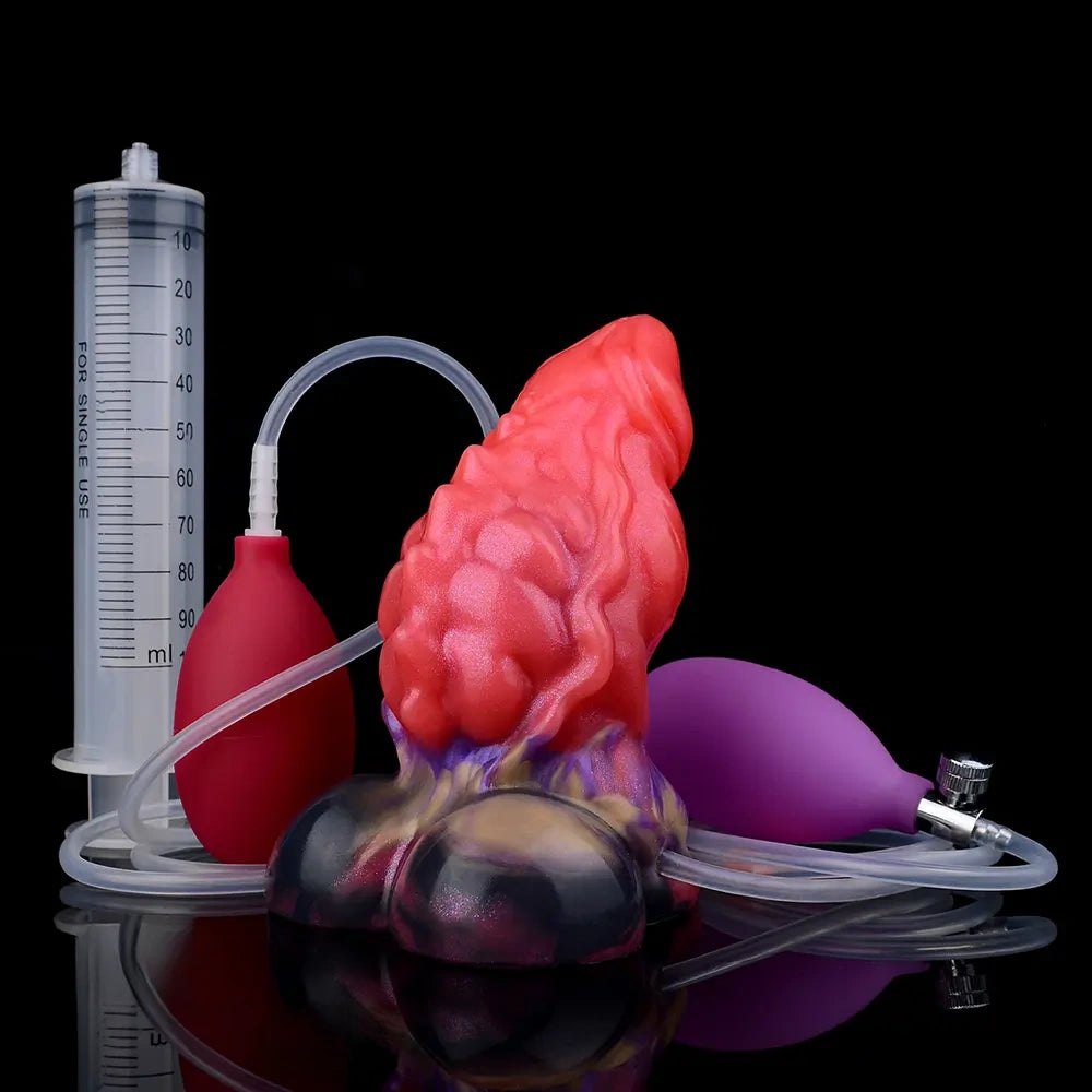 Red textured squirting fantasy silicone dildo, photo 18