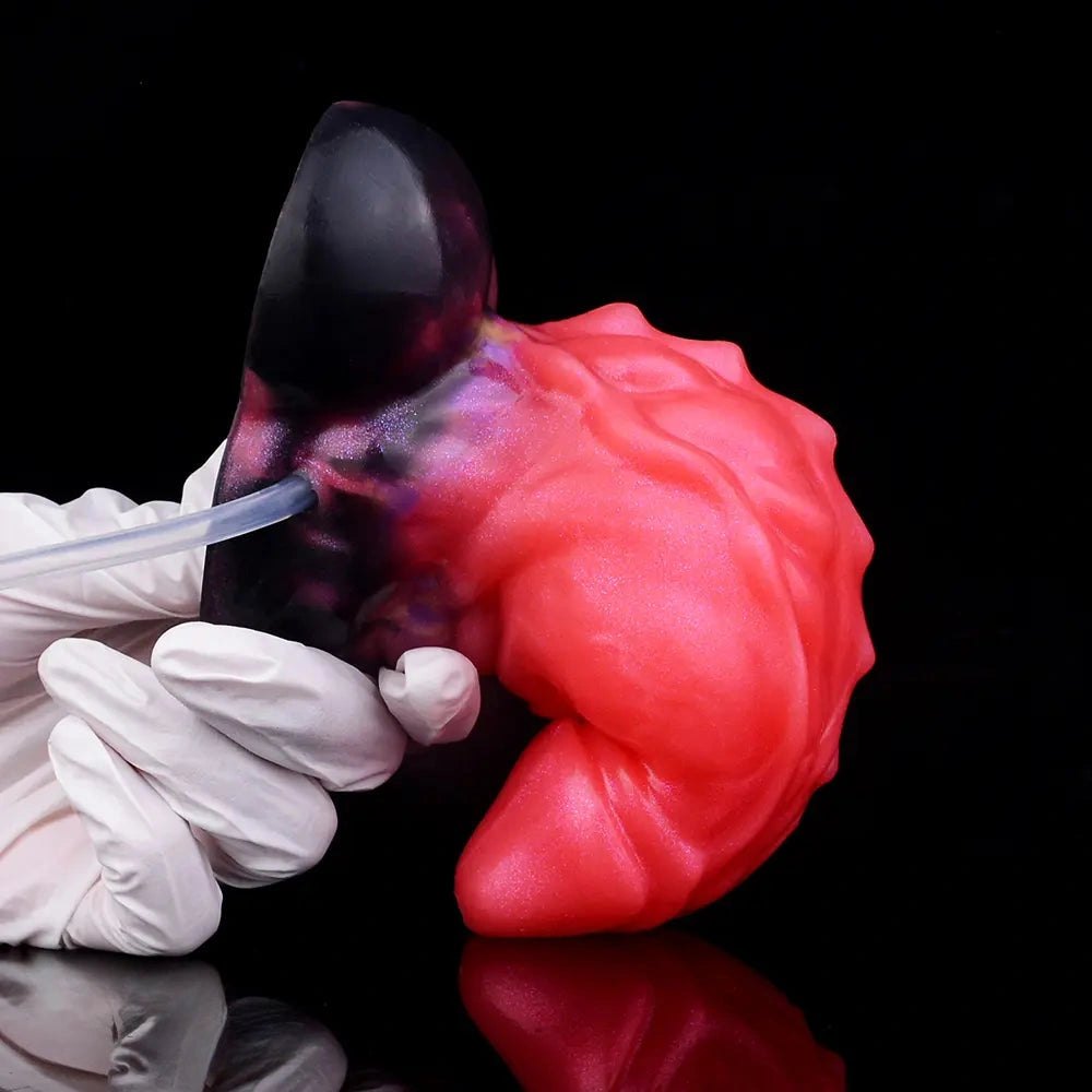 Red textured squirting fantasy silicone dildo, photo 8