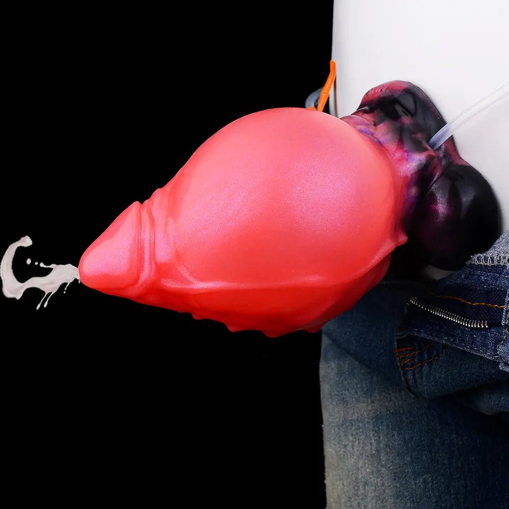 Red textured squirting fantasy silicone dildo, photo 9