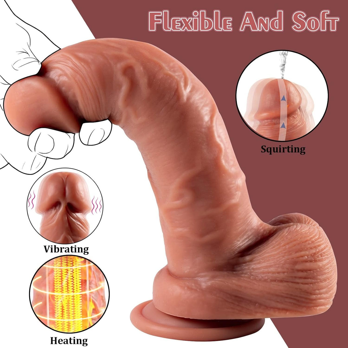 Tan realistic silicone squirting dildo, photo 4