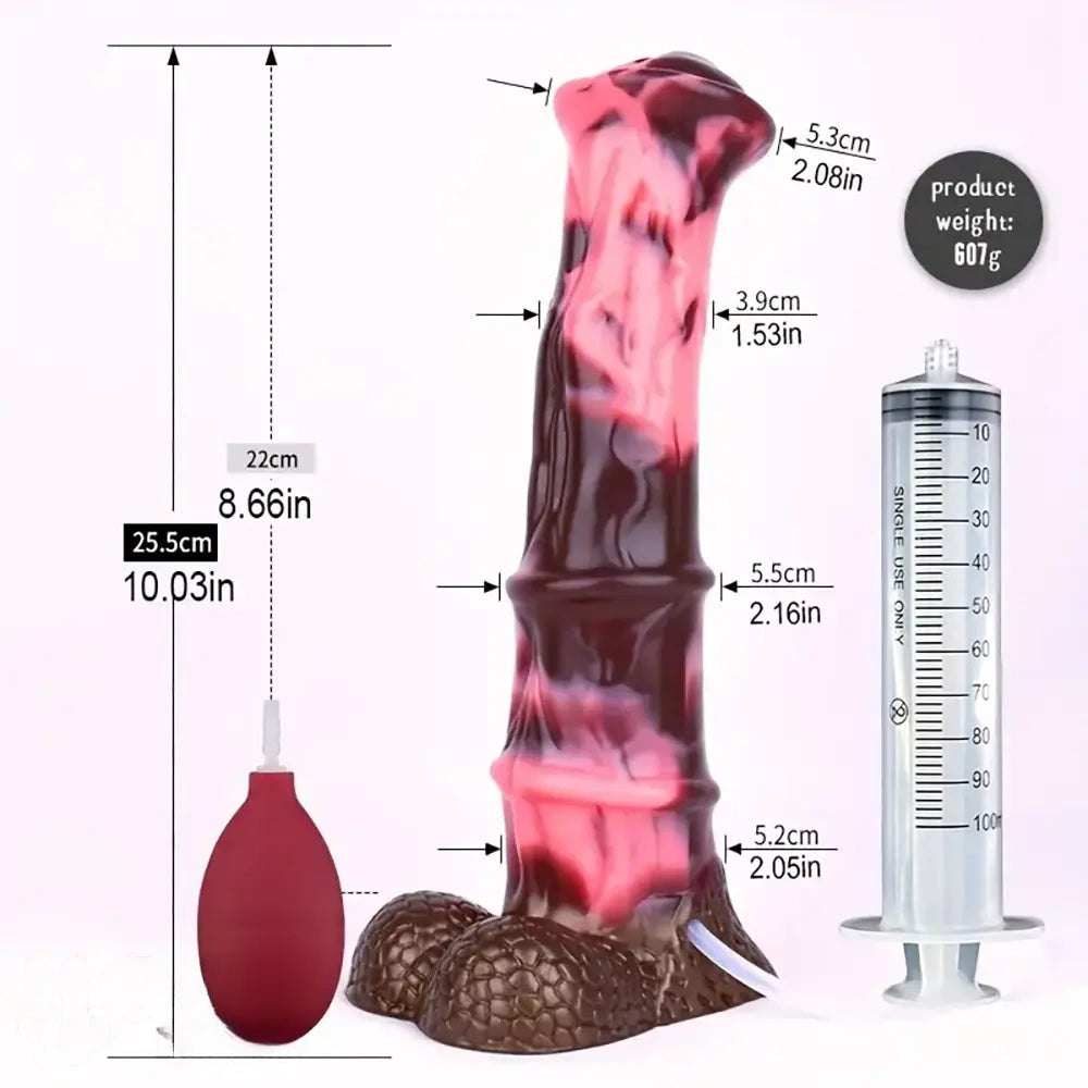 Horse-style fantasy silicone dildo with squirting bulb, photo 3