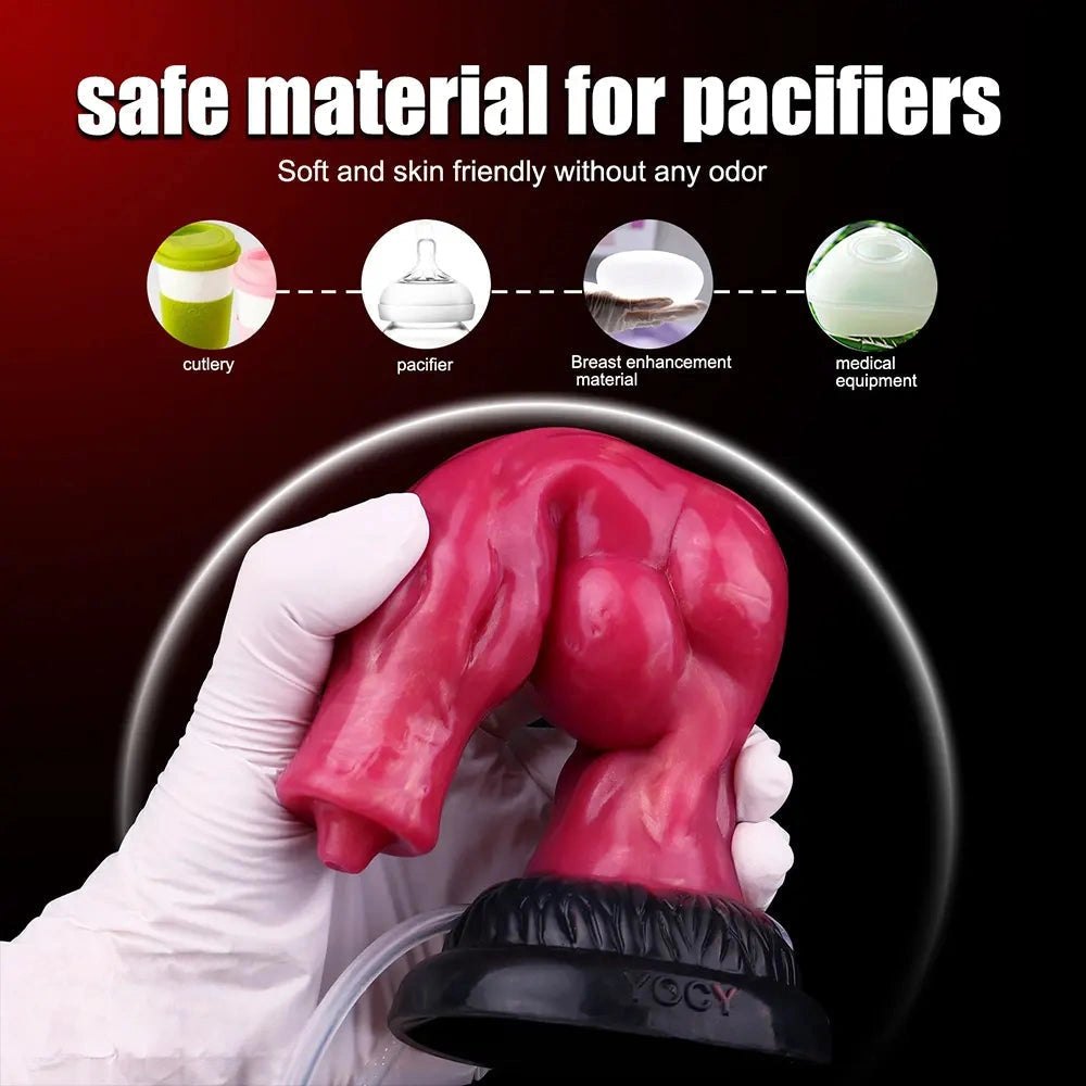 Red silicone squirting knot fantasy dildo, photo 10