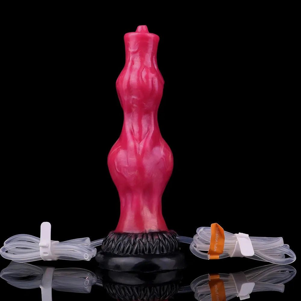 Red silicone squirting knot fantasy dildo, photo 14