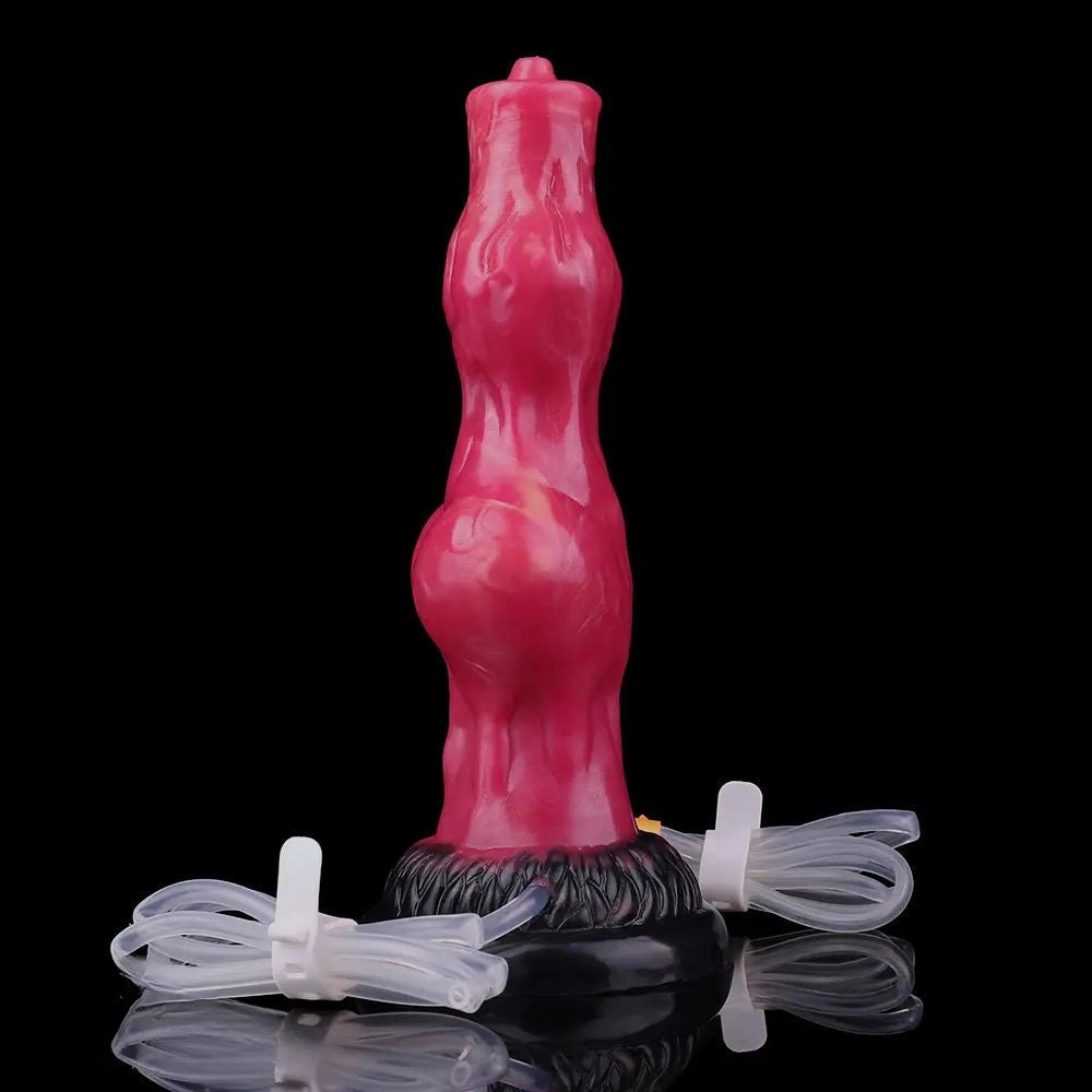 Red silicone squirting knot fantasy dildo, photo 15