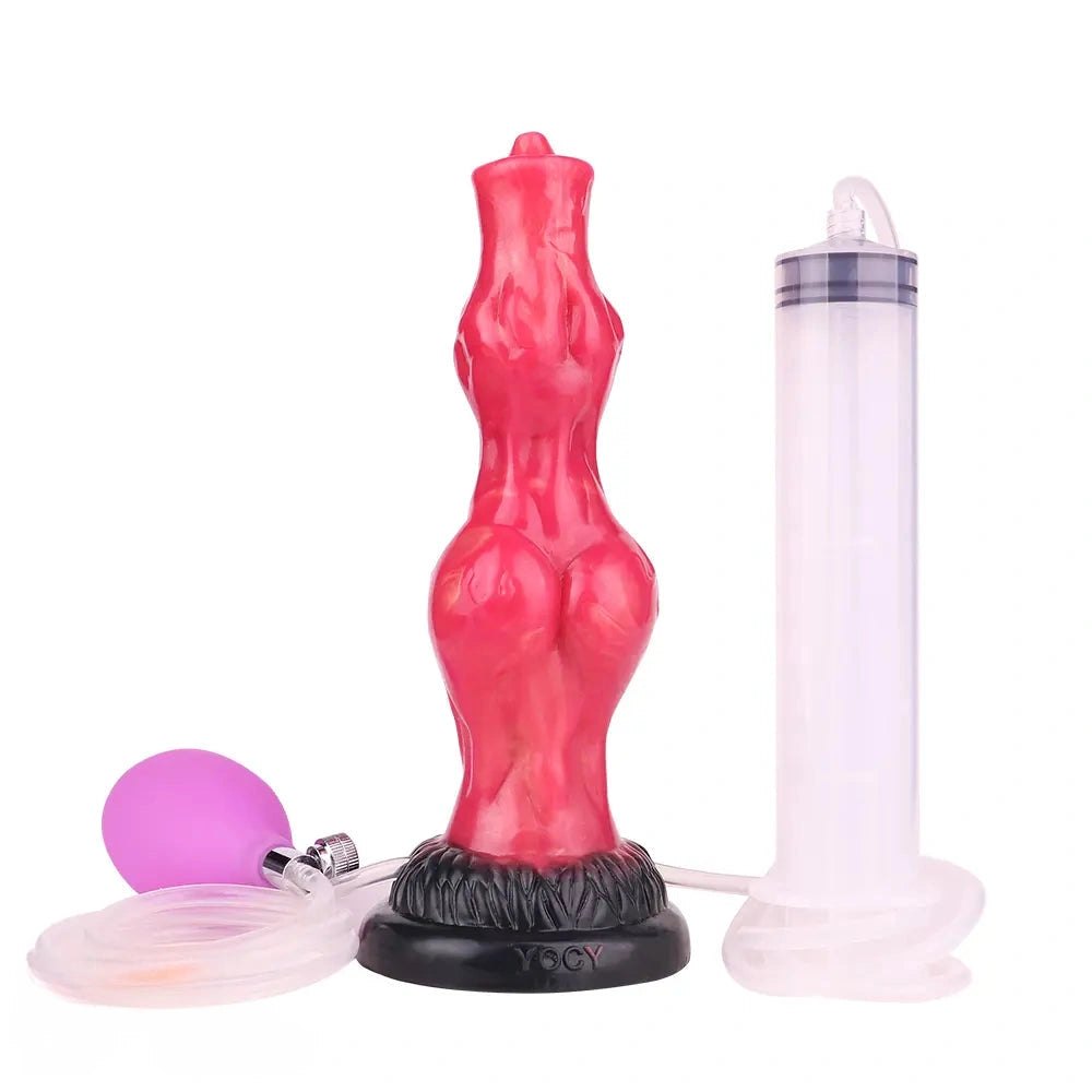 Red silicone squirting knot fantasy dildo, photo 17