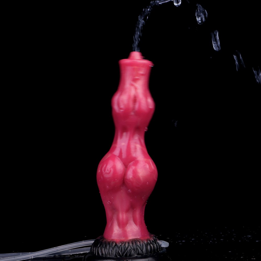 Red silicone squirting knot fantasy dildo, photo 2