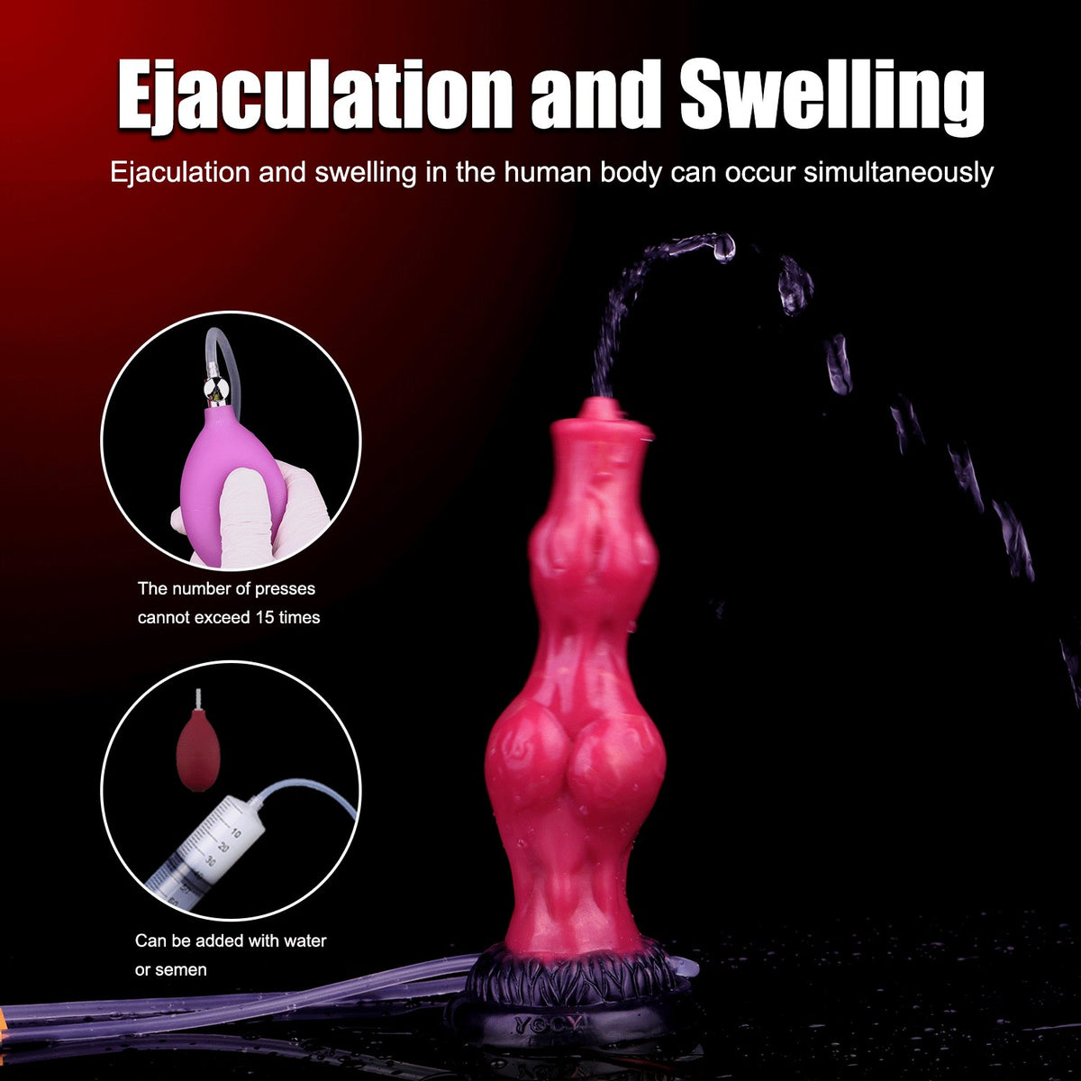Red silicone squirting knot fantasy dildo, photo 4