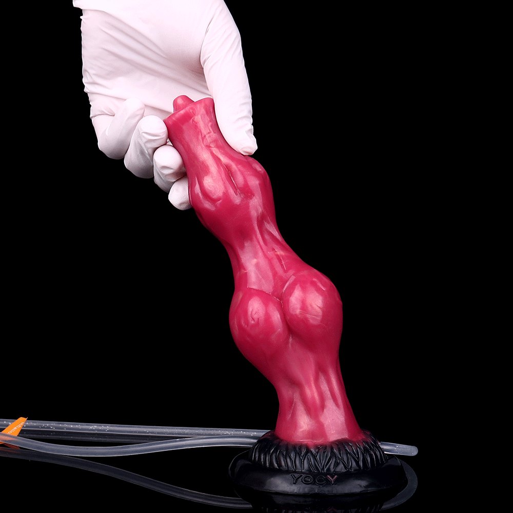 Red silicone squirting knot fantasy dildo, photo 5