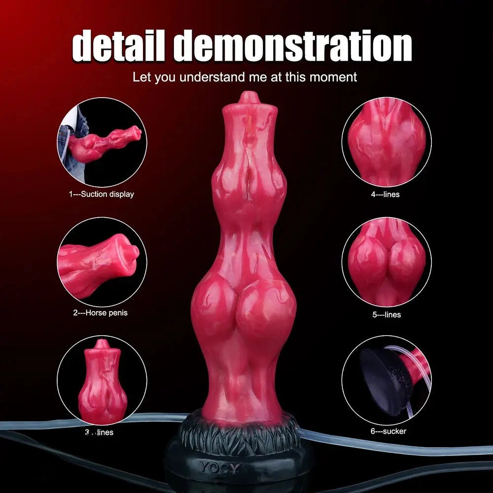 Red silicone squirting knot fantasy dildo, photo 7