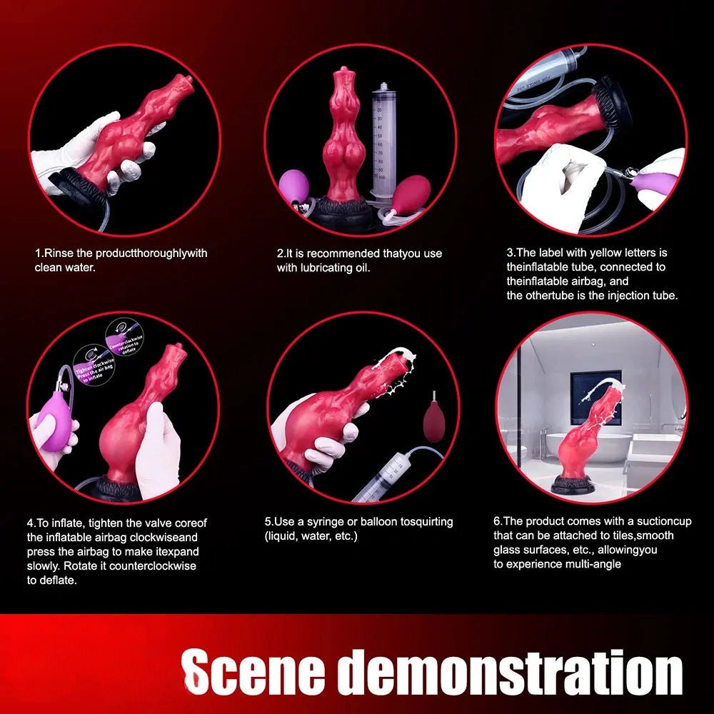 Red silicone squirting knot fantasy dildo, photo 8
