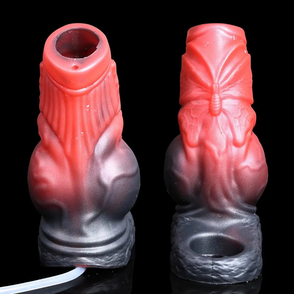 Black and red monster style silicone cock ring sleeve, photo 10
