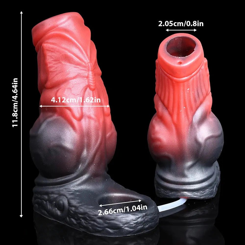 Black and red monster style silicone cock ring sleeve, photo 11