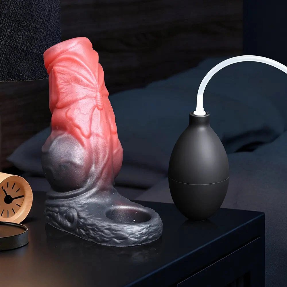 Black and red monster style silicone cock ring sleeve, photo 2