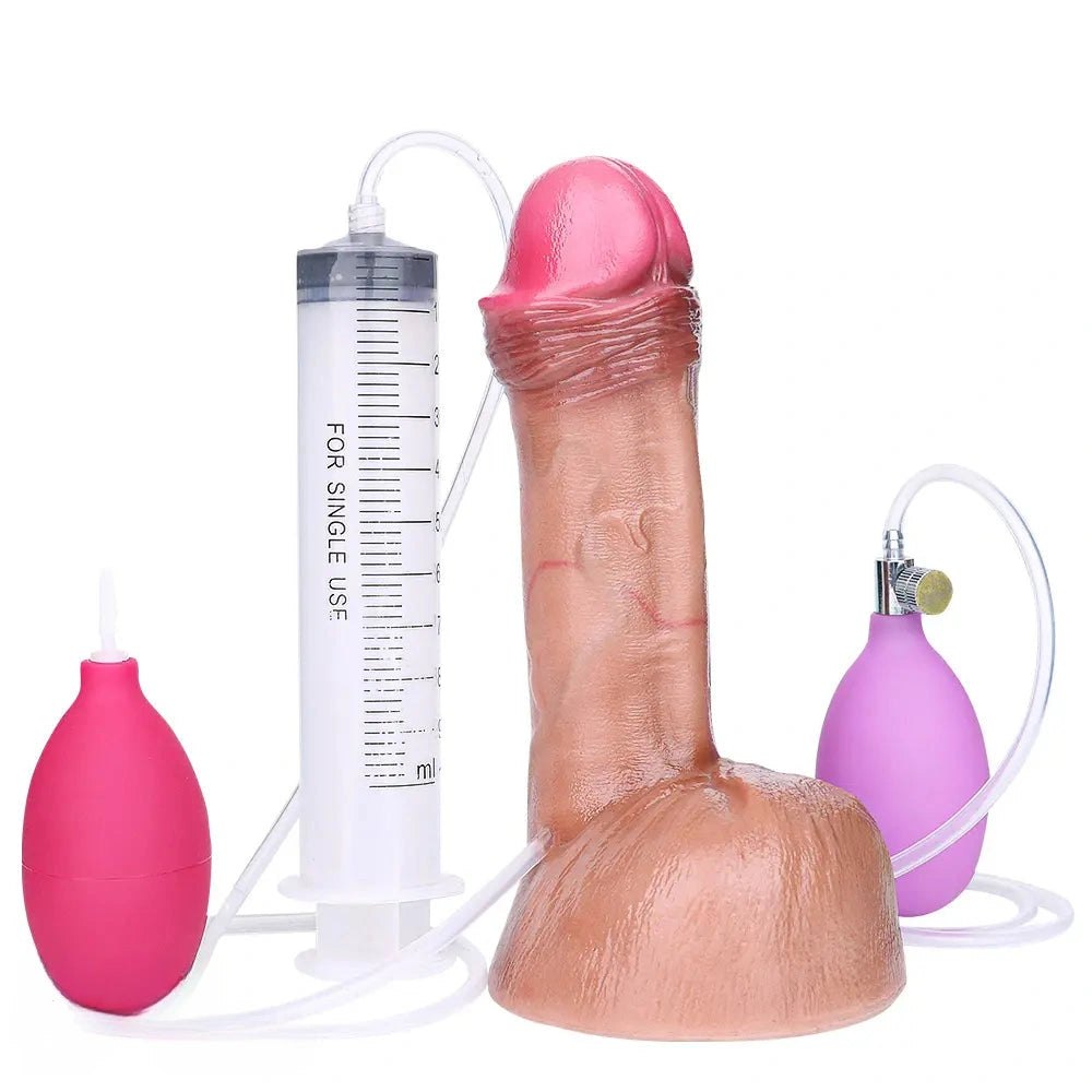 Flesh tone silicone squirting dildo with suction cup base, photo 1