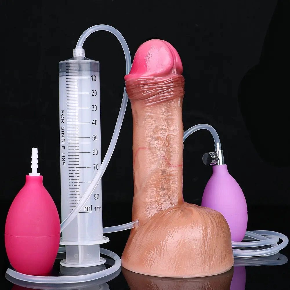 Flesh tone silicone squirting dildo with suction cup base, photo 17
